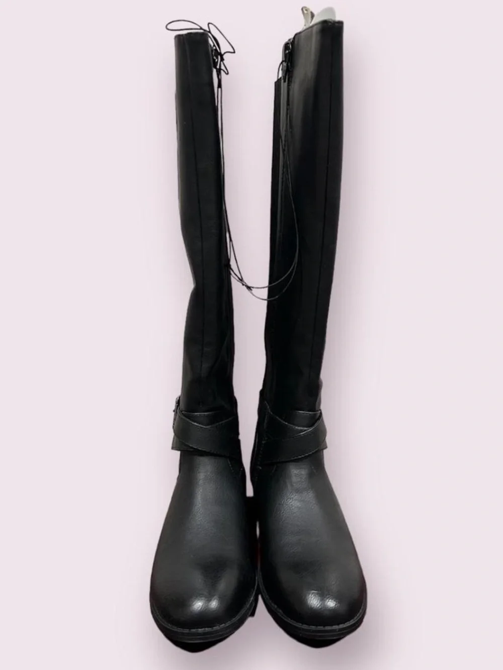 Women's under-the-Knee Black Riding Boots with Buckle Detail